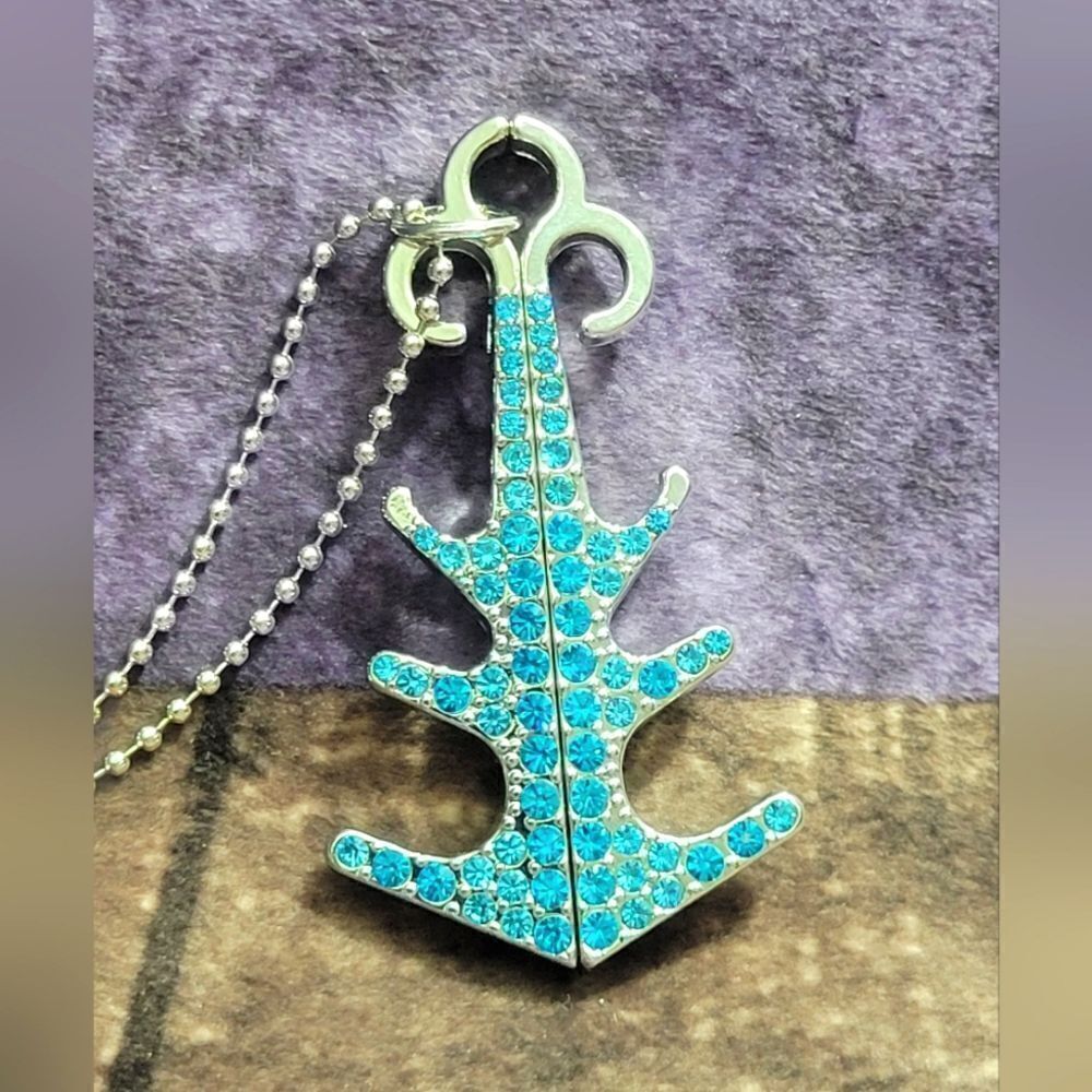 Austrian Crystal Blue Anchor Keychain or Necklace